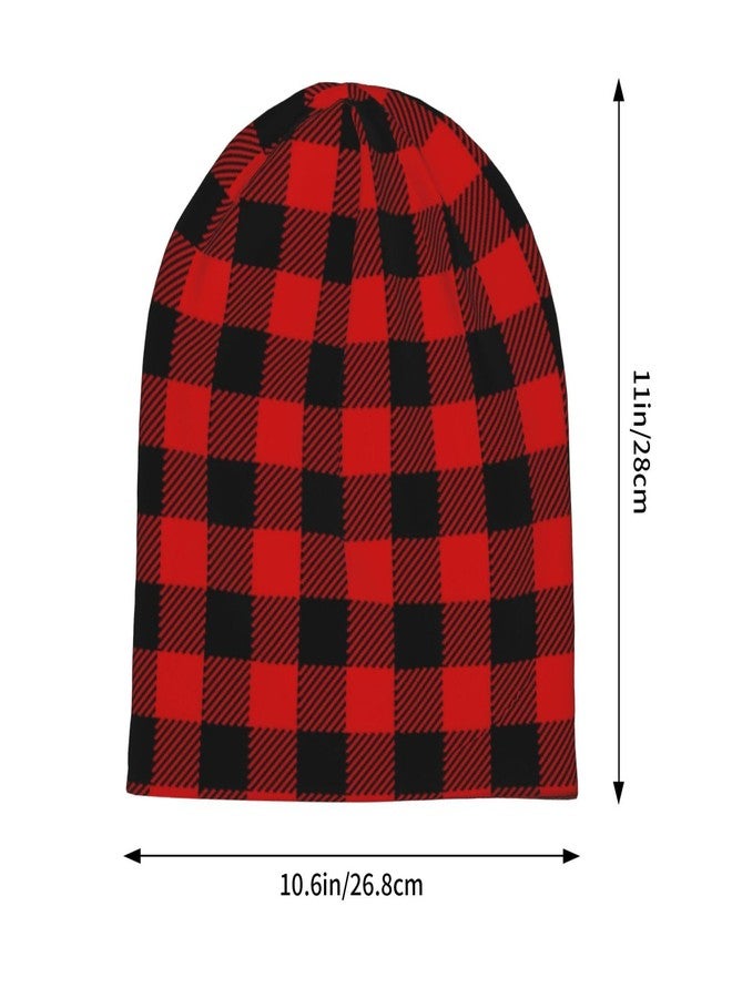 KKRMTUG Red and Black Buffalo Plaid Beanie Hat for Women Men Cute Christmas Knitted Hat Soft Stretchy Ski Beanie Cap Unisex Slouchy Skull Caps - Image 4